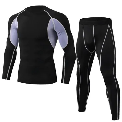 2 Pcs Men Color Blocking Tops And Pants Sportswear Set Leisure Slim Fit