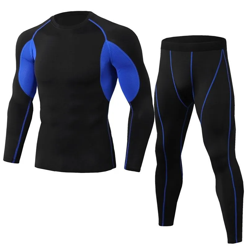 2 Pcs Men Color Blocking Tops And Pants Sportswear Set Leisure Slim Fit
