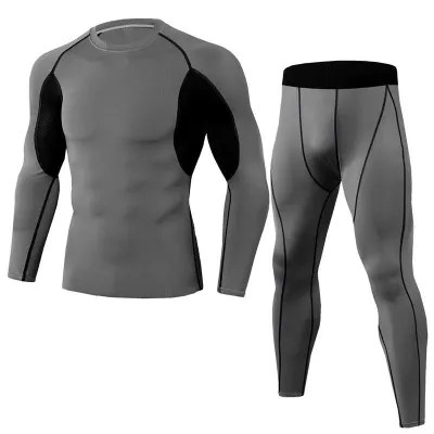 Men's Super Elastic Quick Drying Long Sleeves 2 Pcs Sportswear Set