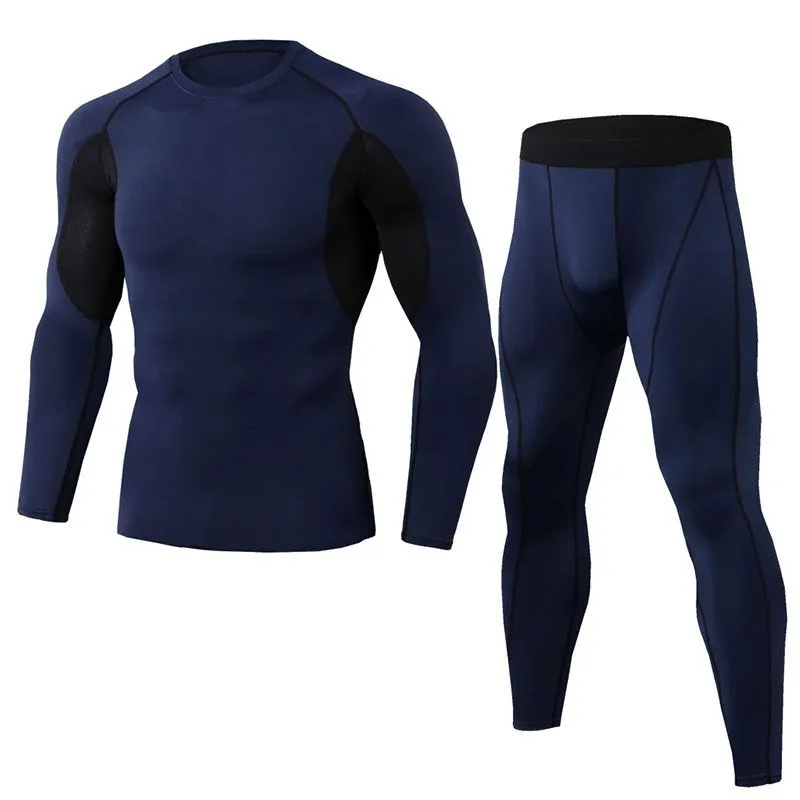 Men's Super Elastic Quick Drying Long Sleeves 2 Pcs Sportswear Set