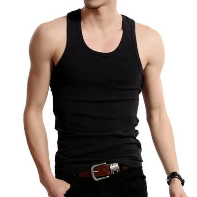 Men Plain O Neck H Type Sports Tanks Striped Metal Detail Crew Neck