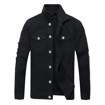 Men Cotton Camouflage Print Slim Fit Lapel Denim Jacket
