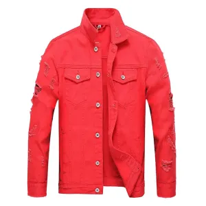 Men Cotton Camouflage Print Slim Fit Lapel Denim Jacket
