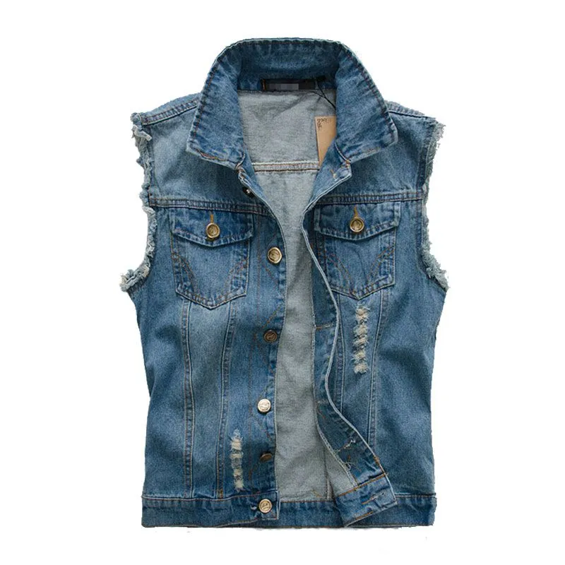 Men Slim Fit Ripped Cotton Denim Vests