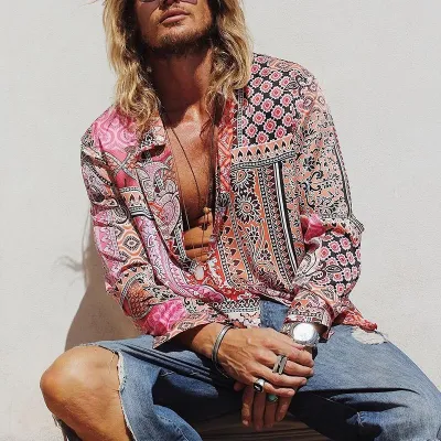 Retro Style Men Print Long Sleeves Shirts