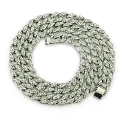 Fashion Men Shiny Crystal Plated Alloy Curb Chain Necklace