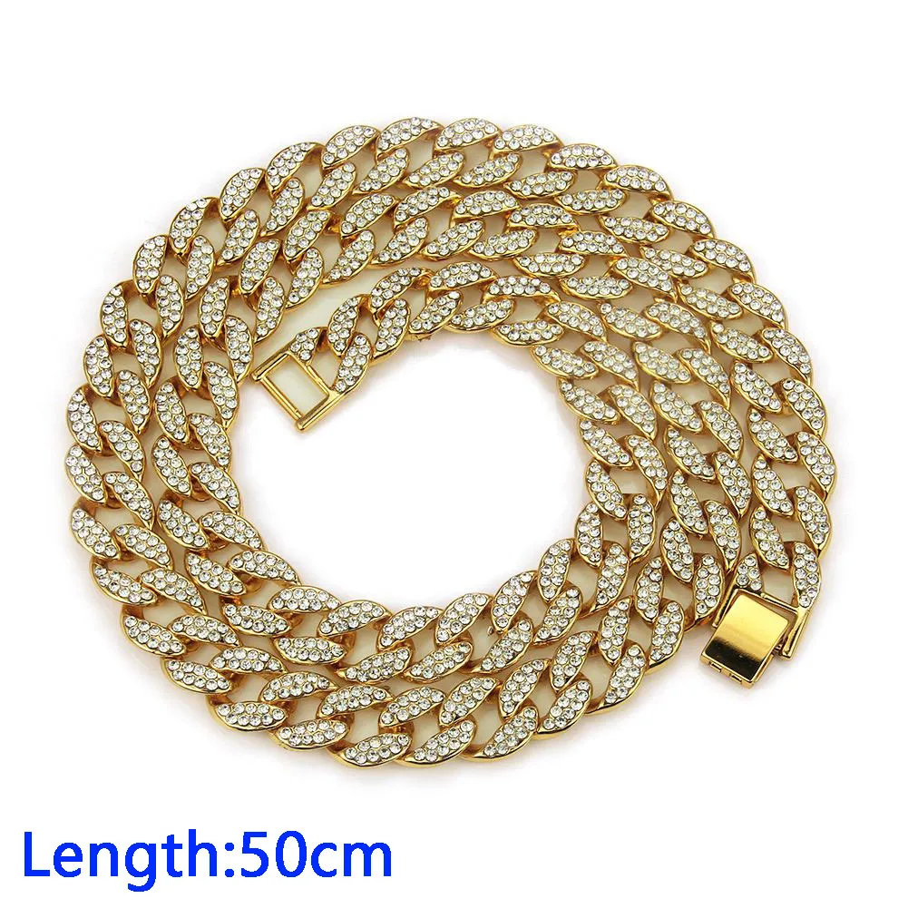 Fashion Men Shiny Crystal Plated Alloy Curb Chain Necklace