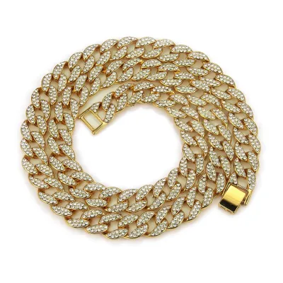 Fashion Men Shiny Crystal Plated Alloy Chain Necklace
