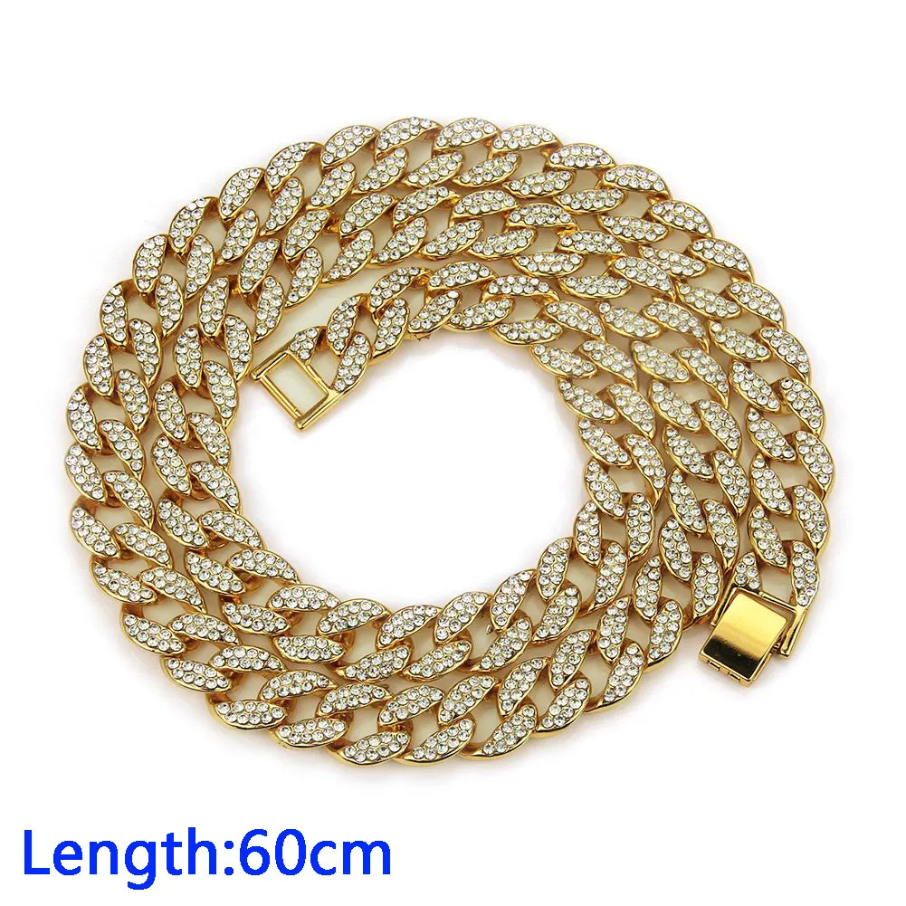 Fashion Men Shiny Crystal Plated Alloy Chain Necklace