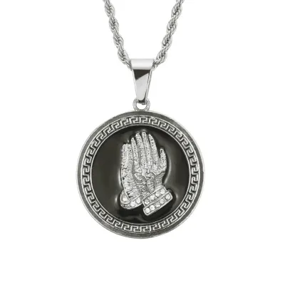 Fashion Enameled Praying Hands Pendant Necklace Men Hip-hop