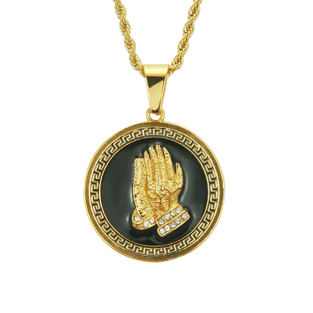 Fashion Enameled Praying Hands Pendant Necklace Men Hip-hop
