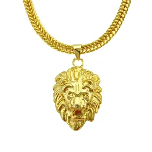 Fashion Men Hip-hop Gold Plated Alloy Lion Head Pendant Necklace