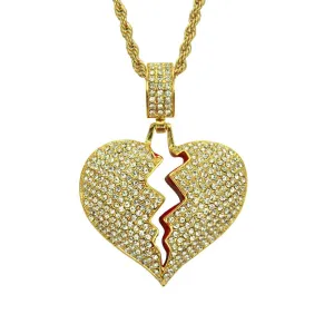 Fashion Unique Plated Alloy Broken Heart Pendant Shiny Rhinestone Necklace