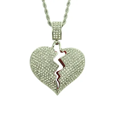 Fashion Unique Plated Alloy Broken Heart Pendant Shiny Rhinestone Necklace