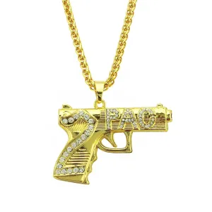 Top Grade Alloy Gun Pendant Men Hip-hop Rhinestone Fashion Necklace