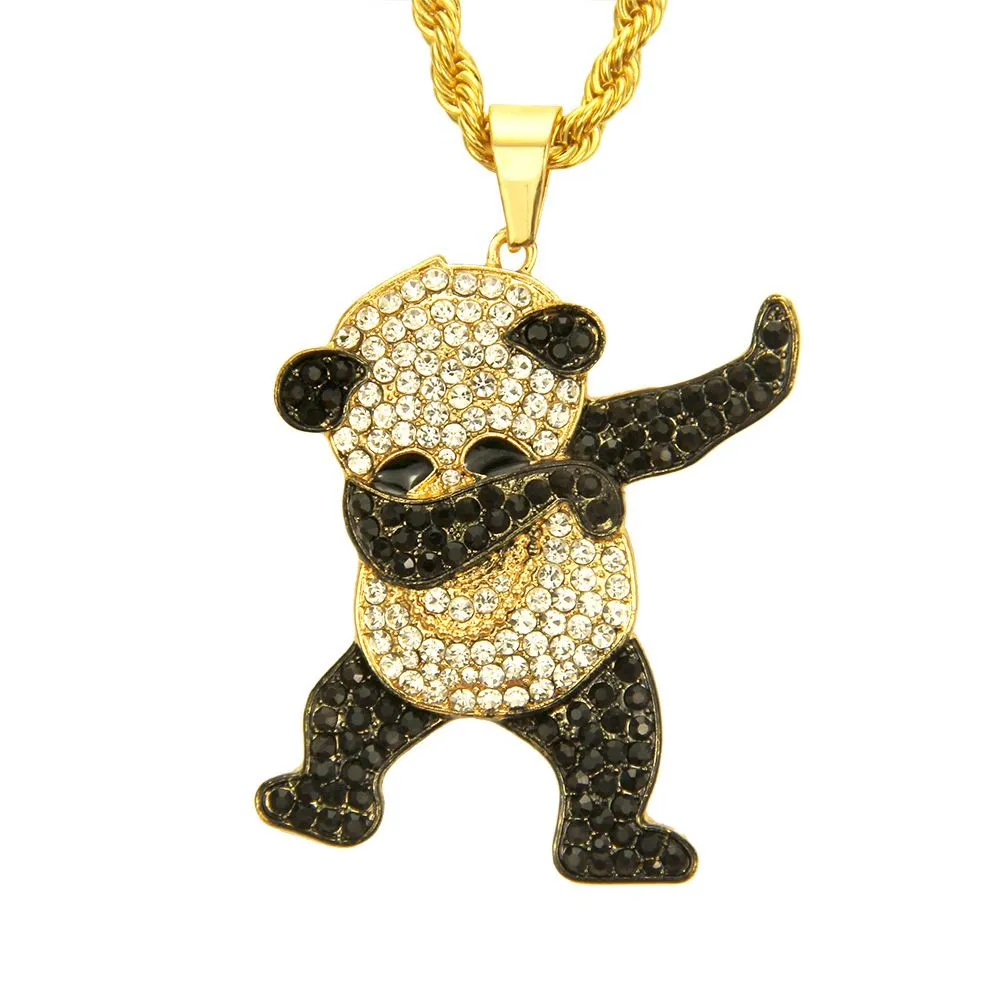 Fashion Alloy Hip-hop Panda Pendant Unique Long Chain Necklace