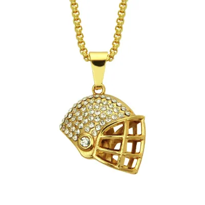 Creative Football Helmet Rhinestone Pendant Hip-hop Necklace for Men