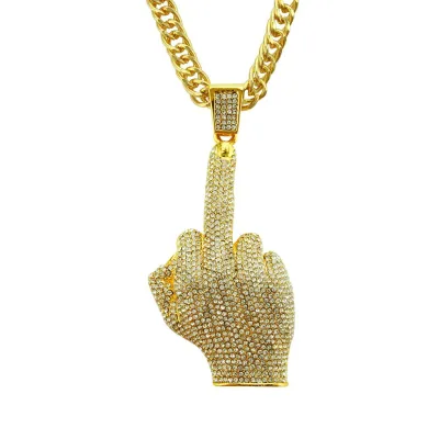 Top Grade Alloy Gesture Pendant Men Fashion Rhinestone Hip-hop Necklace
