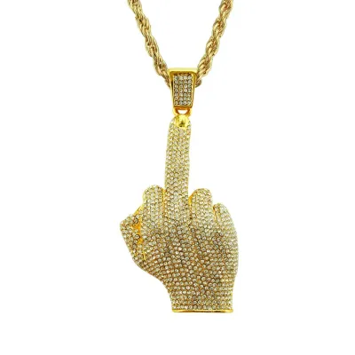 Top Grade Alloy Gesture Pendant Men Fashion Rhinestone Hip-hop Necklace