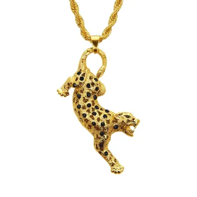 Golden Color Men Hip-hop Jewelry Unique Leopard Pendant Necklace