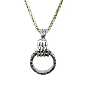 Silver Plated Alloy Skull Hand Pendant Unique Men Necklace