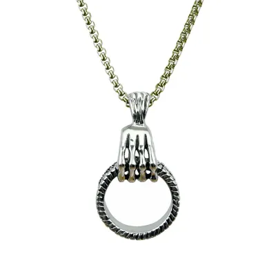 Silver Plated Alloy Skull Hand Pendant Unique Men Necklace