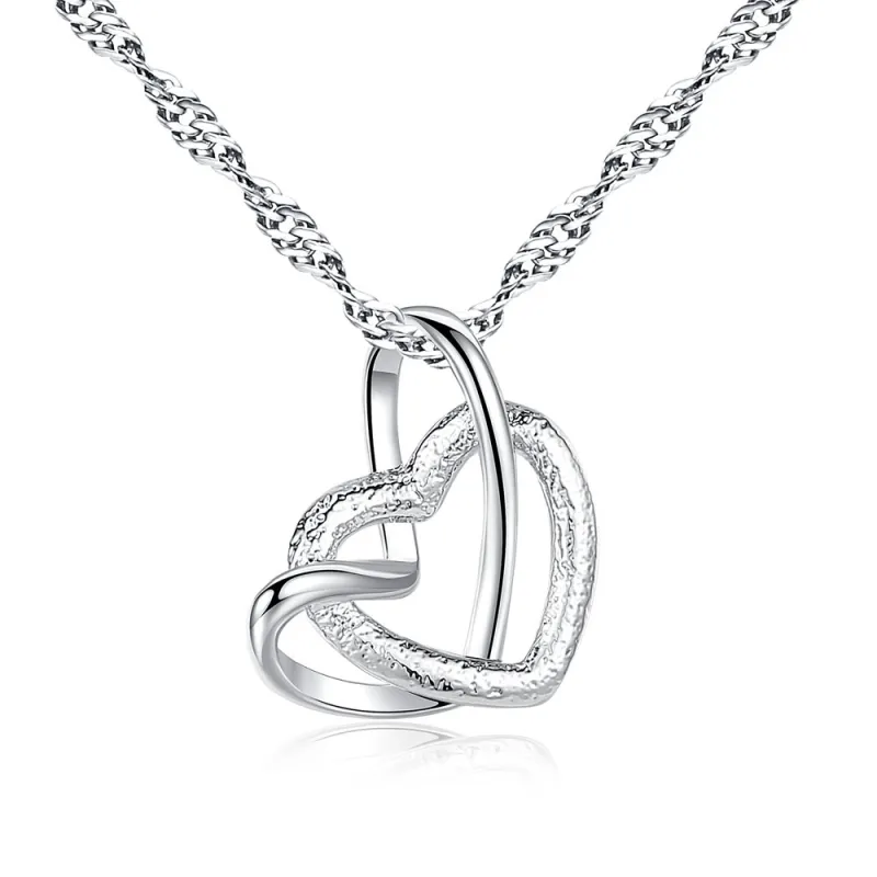 Fashion Romantic Women Double Hearts Design Copper Alloy Pendant Necklace