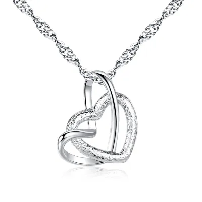 Fashion Romantic Women Double Hearts Design Copper Alloy Pendant Necklace