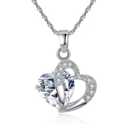 Women Heart Shape Crystal Pendant Necklace