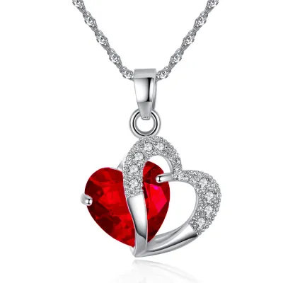 Women Heart Shape Crystal Pendant Necklace