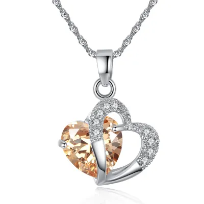 Women Heart Shape Crystal Pendant Necklace