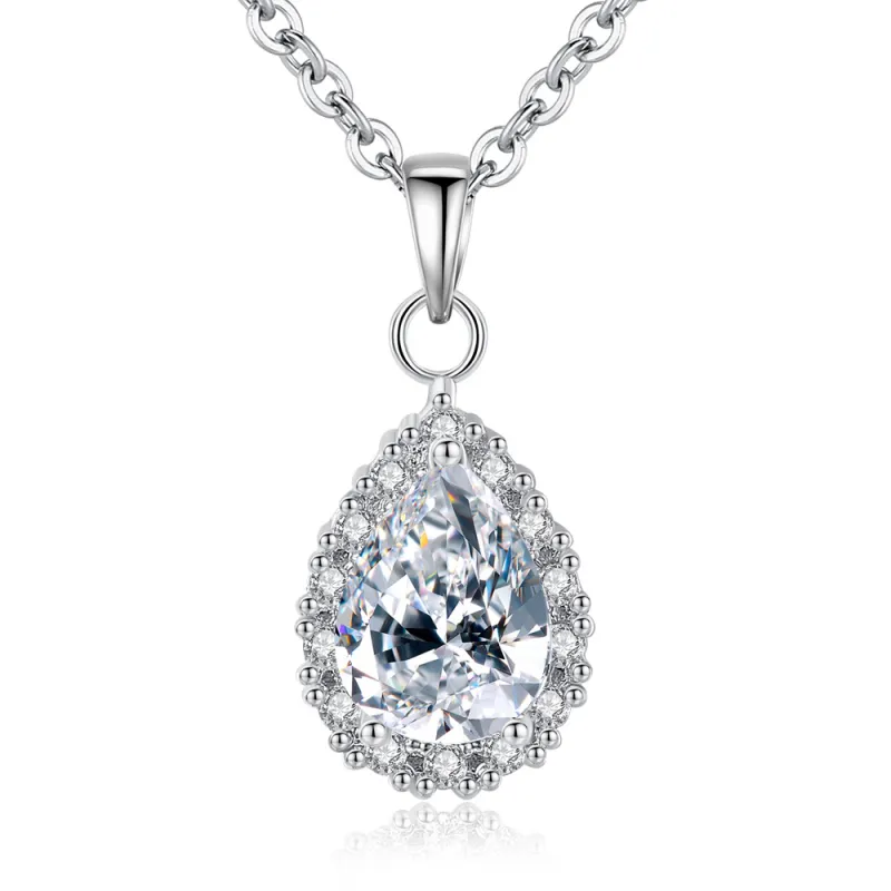 Simple Women Teardrop Zircon Pendant Alloy Chain Necklace