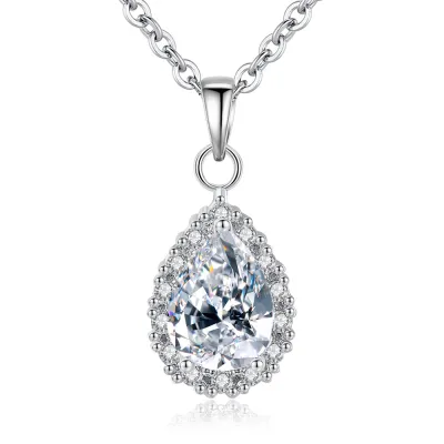 Simple Women Teardrop Zircon Pendant Alloy Chain Necklace