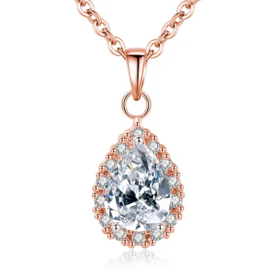 Simple Women Teardrop Zircon Pendant Alloy Chain Necklace