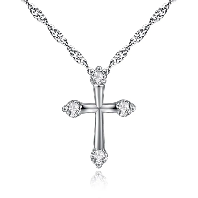 Wholesale Silver Color Cross Pendant Necklace for Women Crystal Jewelry