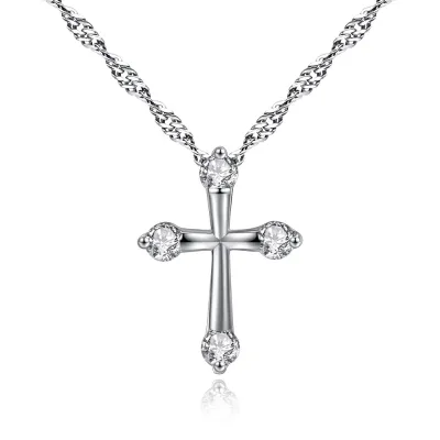 Wholesale Silver Color Cross Pendant Necklace for Women Crystal Jewelry