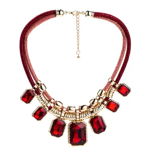 Wholesale Exaggerated Geometric Square Shape Gemstone Alloy Necklace for Women