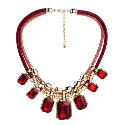 Wholesale Exaggerated Geometric Square Shape Gemstone Alloy Necklace for Women