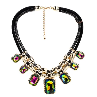 Wholesale Exaggerated Geometric Square Shape Gemstone Alloy Necklace for Women
