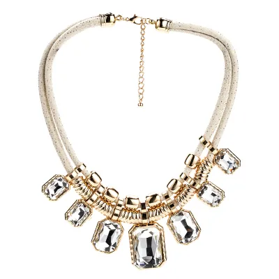Wholesale Exaggerated Geometric Square Shape Gemstone Alloy Necklace for Women
