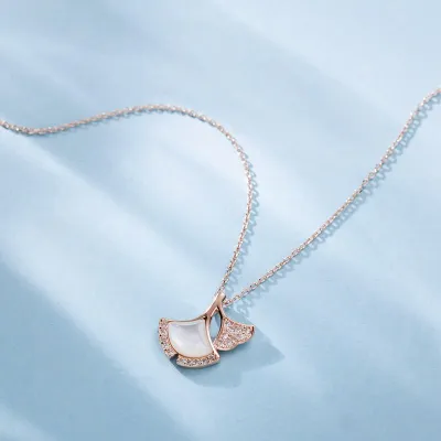 Cute Ginkgo Leaf Design Sterling Silver Necklace For Women 40+5cm