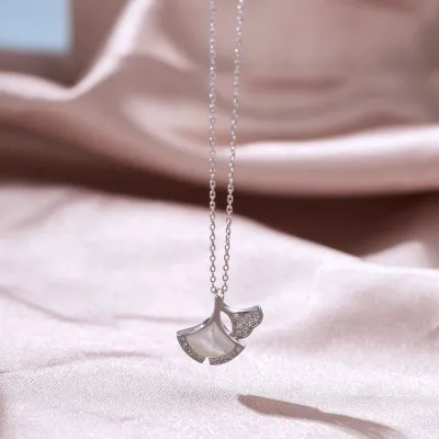 Cute Ginkgo Leaf Design Sterling Silver Necklace For Women 40+5cm