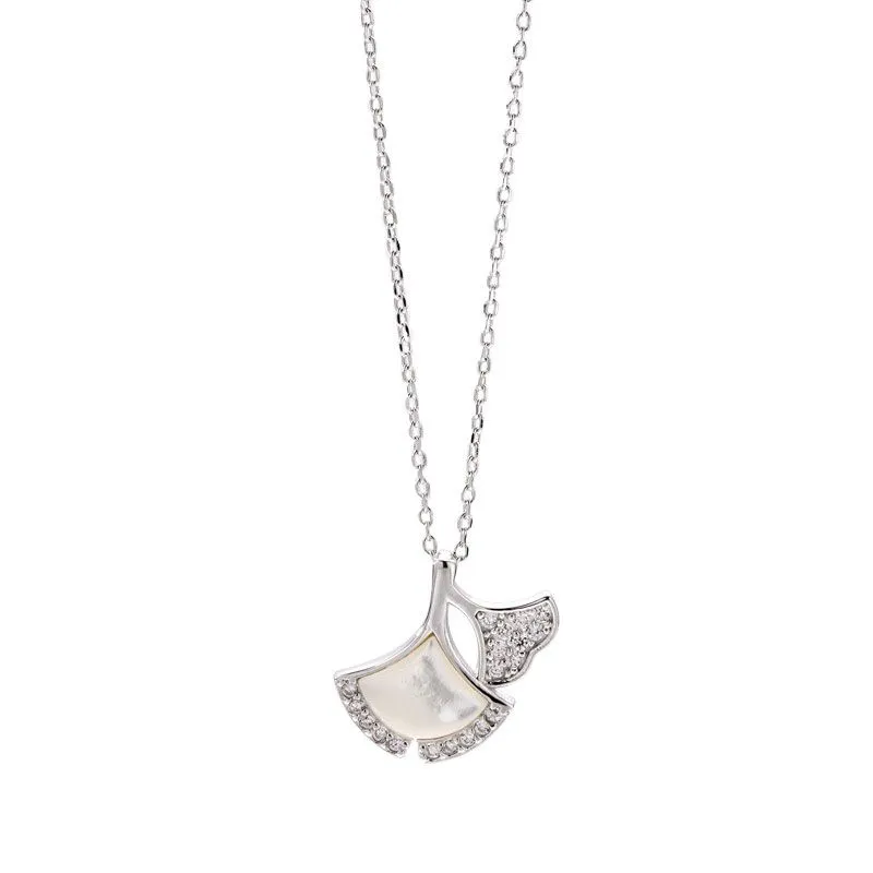 Cute Ginkgo Leaf Design Sterling Silver Necklace For Women 40+5cm