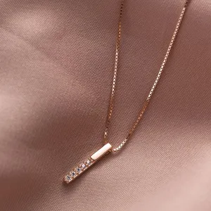 Women Exquisite 925 Sterling Silver Simple Rectangle Zircon Pendant Necklace