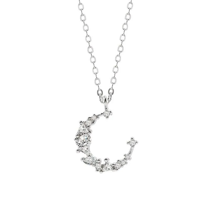 Women's Irregular Moon Shape Exquisite Zircon Decor 925 Silver Necklace