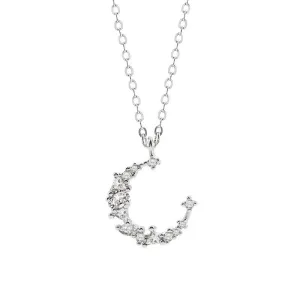 Women's Irregular Moon Shape Exquisite Zircon Decor 925 Silver Necklace
