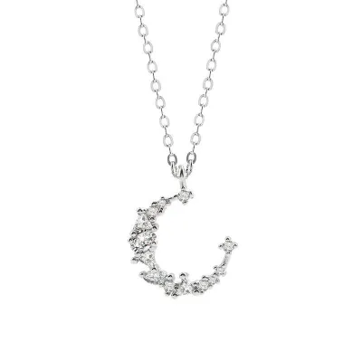 Women's Irregular Moon Shape Exquisite Zircon Decor 925 Silver Necklace