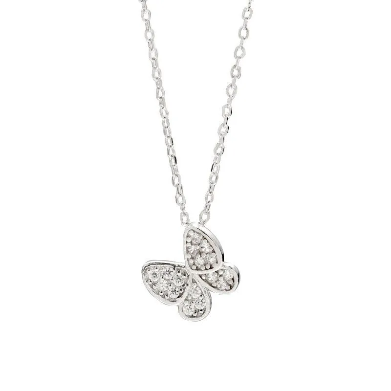 Campus Style Women Exquisite Zircon Butterfly Silver Choker Necklace