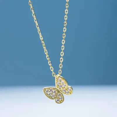 Campus Style Women Exquisite Zircon Butterfly Silver Choker Necklace