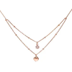 Simple Double Layer Silver Chain Women Elegant Heart Pendant Necklace